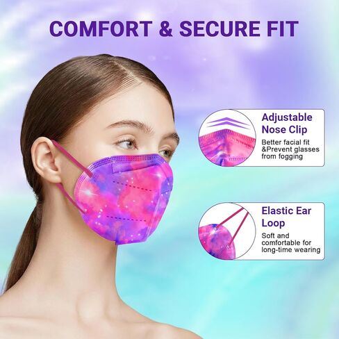 أقنعة الوجه Rasav KN95 ، قناع سلامة الغبار مريح 5 طبقة ، قناع التصميم الملون kn95 للنساء ، الرجال in Kuwait