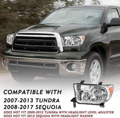 For 2007 2008 2009 2010 2011 2012 2013 Toyota Tundra Headlight Assembly For 2008-2017 Toyota Sequoia Head Lights Headlamp Replacement Driver and Passenger Pair, Black in Kuwait