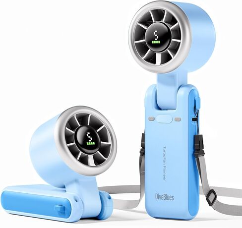 Diveblues Portable Handheld Turbo Fan, 5 Gear Wind, Battery Operated, Up to 12 Working Hours, 3 IN 1 Hand Fan with Air Turbo Tech Cooling Fan for Outdoor Activities, Travel, Working, Silvery white in Saudi Arabia