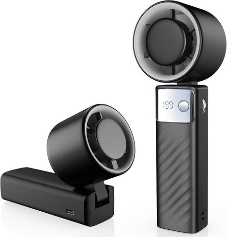Portable Handheld Turbo Fan - Foldable Mini Fan with Air Turbo Tech, 1-199 Speed Adjustment, 20H Runtime, LED Display, Battery-Powered for Indoor/Outdoor Use, Dark Black in Saudi Arabia