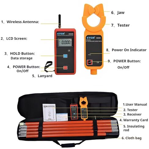 9000B جهاز قياس التسرب اللاسلكي عالي الجهد المنخفض مع أقصى مسافة نقل لاسلكية 30 متر حجم المشبك 48 مم 99 مجموعة تخزين البيانات in Kuwait