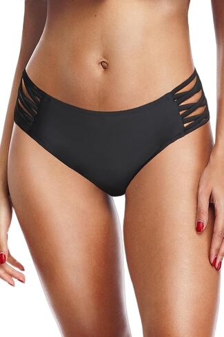 Zmart Strappy Bikini Bottoms - Women's Full Coverage Bathing Suit Mid Waist Swimsuit Bottom in Saudi Arabia