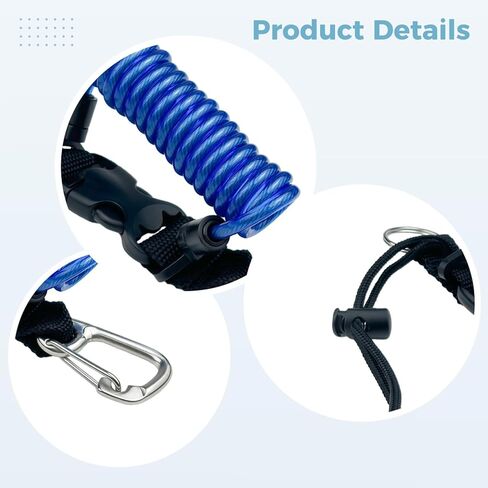 Scuba Diving Lanyard, Blue Spring Coiled With Stainless Steel Wire, Quick Release Buckle, Extends To 48 In / 122 Cm, Anti-Lost For Underwater Camera, Dive Accessories in Kuwait