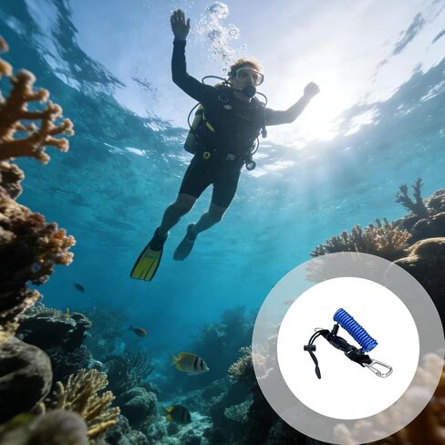 Scuba Diving Lanyard, Blue Spring Coiled With Stainless Steel Wire, Quick Release Buckle, Extends To 48 In / 122 Cm, Anti-Lost For Underwater Camera, Dive Accessories in Kuwait