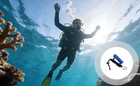 Scuba Diving Lanyard, Blue Spring Coiled With Stainless Steel Wire, Quick Release Buckle, Extends To 48 In / 122 Cm, Anti-Lost For Underwater Camera, Dive Accessories in Kuwait