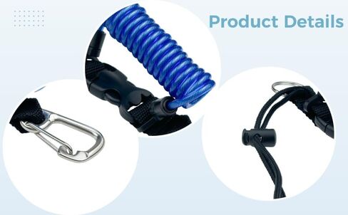 Scuba Diving Lanyard, Blue Spring Coiled With Stainless Steel Wire, Quick Release Buckle, Extends To 48 In / 122 Cm, Anti-Lost For Underwater Camera, Dive Accessories in Kuwait