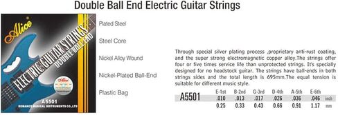 5 Packs Full Set Replacement Alice A5501 Standard Tension (010-046) Double Ball-End Steel Nickel Electric Guitar Strings For Headless Electric Guitar in Kuwait