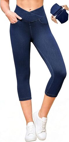 IUGA Capri Jeans for Women Pull On Jeggings for Women Tummy Control Jean Capris Pants Stretchy Denim Pants with Pockets in Saudi Arabia