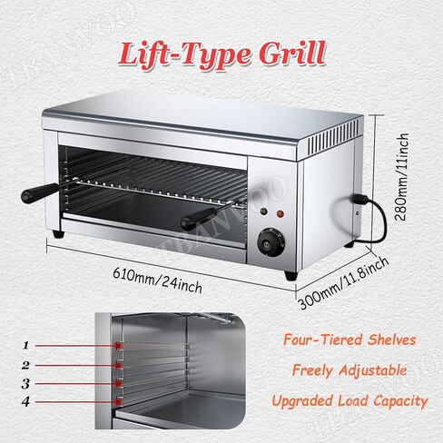 Commercial Countertop Broiler Grill, Wall-mounted Stainless Steel Toaster Oven for Restaurant Kitchen, 122-572°F Toaster Oven for Cheese Steak Meat in Saudi Arabia