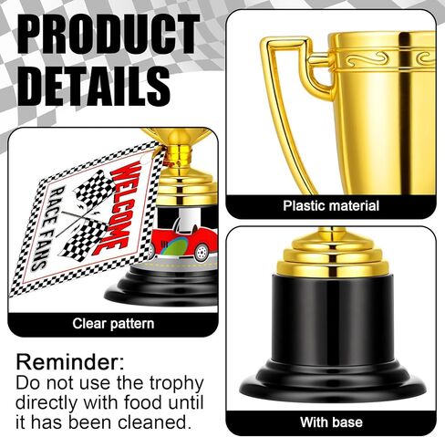 Yerliker 99 Pcs Racing Trophy Award Cup Set Gold Trophies Cups Racing Cards Stickers Black White Checkered Ribbon OPP Bags Binding Wire for Car Party Favors Birthday Party Decorations Sports Events in Saudi Arabia