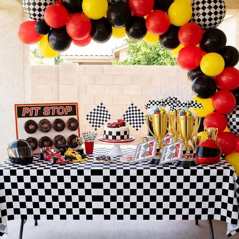 Yerliker 99 Pcs Racing Trophy Award Cup Set Gold Trophies Cups Racing Cards Stickers Black White Checkered Ribbon OPP Bags Binding Wire for Car Party Favors Birthday Party Decorations Sports Events in Saudi Arabia
