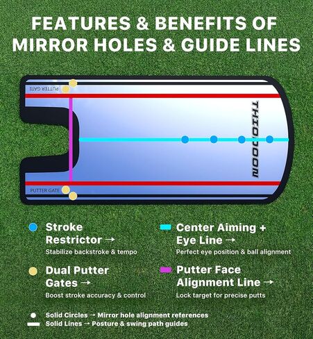 THIODOON Golf Putting Mirror - 3mm Ultra-Thin Alignment Putting Training Aid for Correcting Eye & Shoulder Position | Anti-Scratch Acrylic Surface with Portable Carry Bag for Home & Green Practice in Kuwait