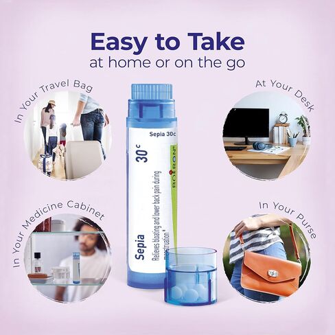 Boiron Sepia 30C Homeopathic Medicine for PMS and Menstrual Symptom Relief - Bloating and Lower Back Pain During Menstruation - 3 Count (240 Pellets) in Kuwait