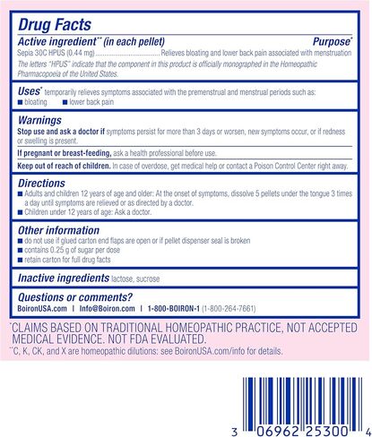 Boiron Sepia 30C Homeopathic Medicine for PMS and Menstrual Symptom Relief - Bloating and Lower Back Pain During Menstruation - 3 Count (240 Pellets) in Kuwait
