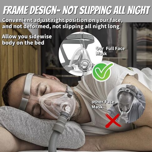 قناع CPAP لكامل الوجه، مجموعة استبدال أقنعة الأنف CPAP الناعمة المصنوعة من السيليكون لـ F20، قناع CPAP الأنفي مع غطاء الرأس، والكوع/الدوار والوسادة (L) in Kuwait