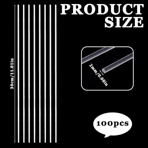 100 Pcs Cake Topper Sticks 12 Inch Clear Acrylic Rod 2 mm Diameter Clear Acrylic Dowel Rods Round Plastic Rods Acrylics Plant Stakes for Party Decorations DIY Handwork Gardening Crafts in Saudi Arabia