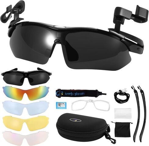 نظارات شمسية مستقطبة للاستخدام الخارجي، 3 في 1 نظارات شمسية يمكن ارتداؤها/مثبتة على الرأس، نظارات شمسية رياضية بمشبك للحماية من الأشعة فوق البنفسجية 400 مع 5 عدسات قابلة للتبديل لصيد الأسماك وركوب الدراجات والسفر والمشي لمسافات طويلة والتسلق in Kuwait