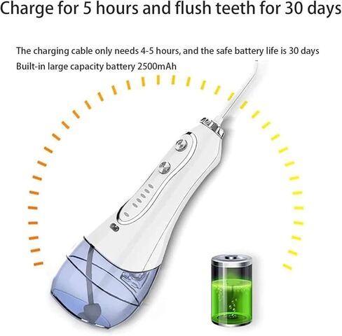 Water Flosser Cordless Dental Oral Irrigator - 300ML Portable and Rechargeable IPX7 Waterproof 5 Modes Water Flosser with Cleanable Water Tank for Home and Travel, Braces & Bridges Care in Kuwait