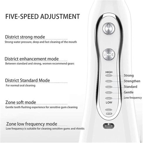 Water Flosser Cordless Dental Oral Irrigator - 300ML Portable and Rechargeable IPX7 Waterproof 5 Modes Water Flosser with Cleanable Water Tank for Home and Travel, Braces & Bridges Care in Kuwait