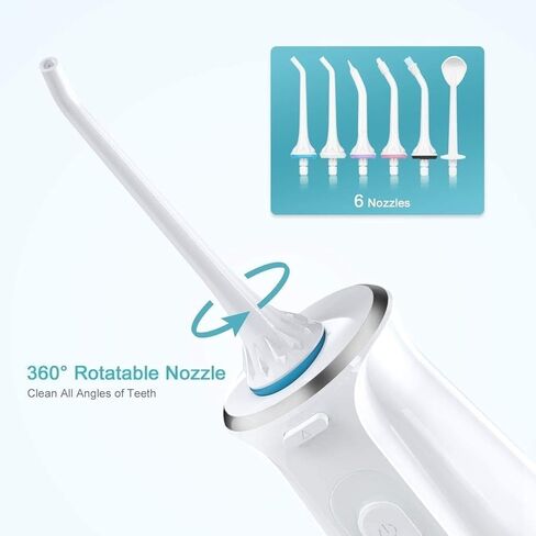 Portable Dental Oral Irrigator with 3 Modes, 6 Replaceable Jet Tips, Rechargeable Waterproof Teeth Cleaner for Home and Travel -300ml Detachable Reservoir in Kuwait