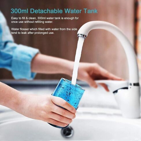 Portable Dental Oral Irrigator with 3 Modes, 6 Replaceable Jet Tips, Rechargeable Waterproof Teeth Cleaner for Home and Travel -300ml Detachable Reservoir in Kuwait