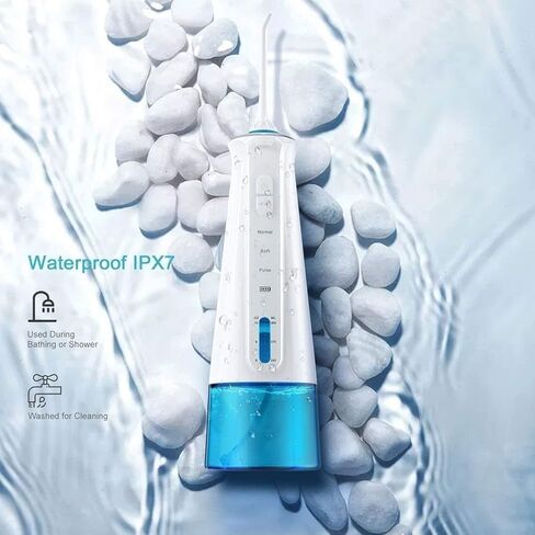 Portable Dental Oral Irrigator with 3 Modes, 6 Replaceable Jet Tips, Rechargeable Waterproof Teeth Cleaner for Home and Travel -300ml Detachable Reservoir in Kuwait