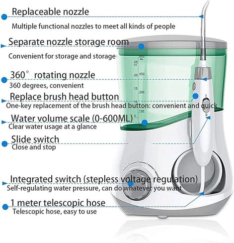Water Flosser for Teeth, Dental Oral Irrigator with 6 Jet Tips, 600ML Water Tank, Non-Slip Base, Quiet Electric Flosser for Braces Care, Teeth Cleaner in Kuwait