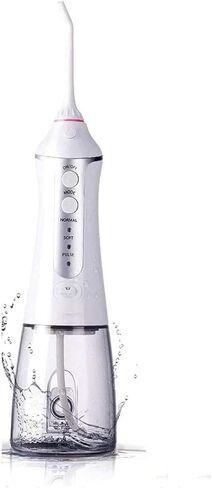 Cordless Water Flosser 300ML Portable Water Flosser Teeth Cleaner, Rechargable Dental Oral Irrigator with 3 Modes, USB Charged, White in Kuwait