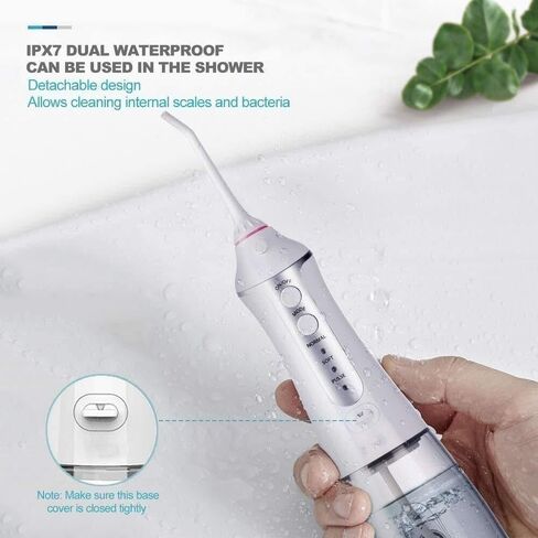 Cordless Water Flosser 300ML Portable Water Flosser Teeth Cleaner, Rechargable Dental Oral Irrigator with 3 Modes, USB Charged, White in Kuwait
