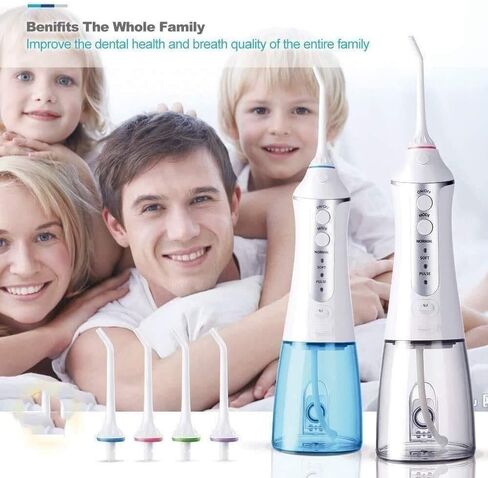 Cordless Water Flosser 300ML Portable Water Flosser Teeth Cleaner, Rechargable Dental Oral Irrigator with 3 Modes, USB Charged, White in Kuwait