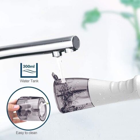 Cordless Water Flosser 300ML Portable Water Flosser Teeth Cleaner, Rechargable Dental Oral Irrigator with 3 Modes, USB Charged, White in Kuwait