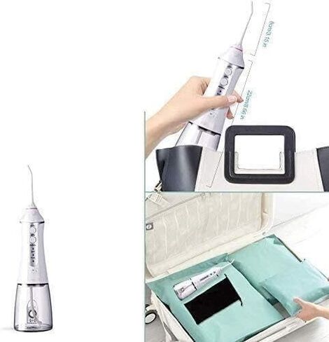 Cordless Water Flosser 300ML Portable Water Flosser Teeth Cleaner, Rechargable Dental Oral Irrigator with 3 Modes, USB Charged, White in Kuwait