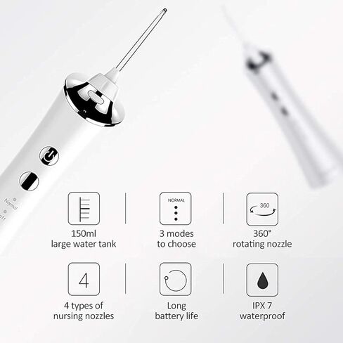 Water Flosser Professional Cordless Rechargeable Dental Oral Irrigator Ultra Water Jet for Teeth Braces Care with 5 Jet Tips 3 Modes IPX7 Waterproof 300ML Water Tank for Travel and Home Use in Kuwait