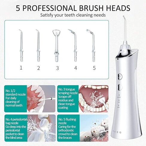 Water Flosser Professional Cordless Rechargeable Dental Oral Irrigator Ultra Water Jet for Teeth Braces Care with 5 Jet Tips 3 Modes IPX7 Waterproof 300ML Water Tank for Travel and Home Use in Kuwait