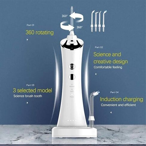 Water Flosser Professional Cordless Dental Oral Irrigator - Portable and Rechargeable Waterproof 4 Modes Water Flosser for Home and Travel, Braces & Bridges Care in Kuwait