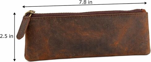 Leather Pen Pencil Case, Zip Pouch, Accessories holder, Stationery Bag, Classic Handmade Design (Vintage Brown) in Kuwait
