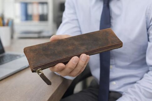 Leather Pen Pencil Case, Zip Pouch, Accessories holder, Stationery Bag, Classic Handmade Design (Vintage Brown) in Kuwait