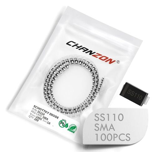 (عبوة من 100 قطعة) صمامات ثنائية مقوم حاجز شوتكي SMD من شانزون SS110 1 أمبير 100 فولت SMA (DO-214AC) 1 أمبير 100 فولت in Saudi Arabia
