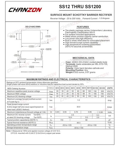 (عبوة من 100 قطعة) صمامات ثنائية مقوم حاجز شوتكي SMD من شانزون SS110 1 أمبير 100 فولت SMA (DO-214AC) 1 أمبير 100 فولت in Saudi Arabia