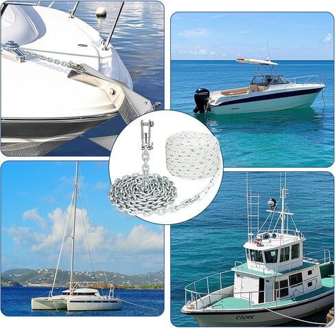 حبل/سلسلة مرساة للركبة، خط مرساة 1/2 بوصة، 100 قدم مع سلسلة G4 مجلفنة بالغمس الساخن 1/4 بوصة، 10 أقدام ومجموعة موصلات دوارة، حبل نايلون ثلاثي الخيوط in Kuwait