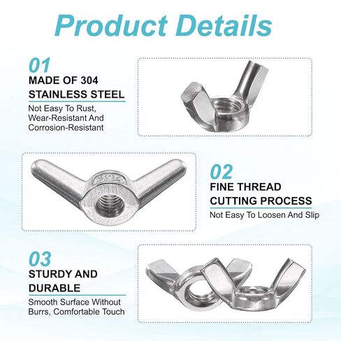 PATIKIL Wing Nuts, 10 Pcs M12 x 1.75 Stainless Steel Butterfly Wing-Nut Fasteners Parts Metric Thread for Repair Install House Furniture Boat, Silver in Saudi Arabia