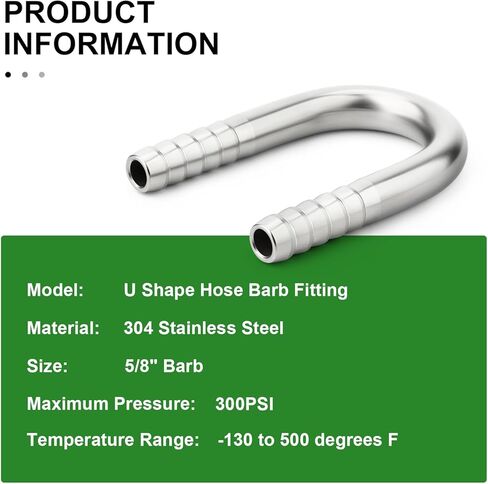 TAISHER 1PCS 304 Stainless Steel 5/8" x 5/8" Hose Barb Fittings, U Shape Joint Splicer Mender Fitting Union for Fuel/AIR/Lquid/Gas with 2PCS Hose Clamp in Saudi Arabia