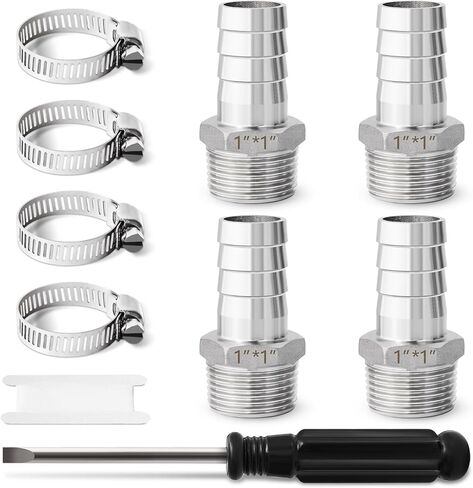 Barbed Hose Fittings, Josaton Stainless Steel 1" Hose Barb to 1" Male NPT Home Brew Fitting Water Fuel Air, Hose Barb Fittings Air Hose Repair Kit, Barbed Adapter with Hose Clamp, 10PCS in Kuwait