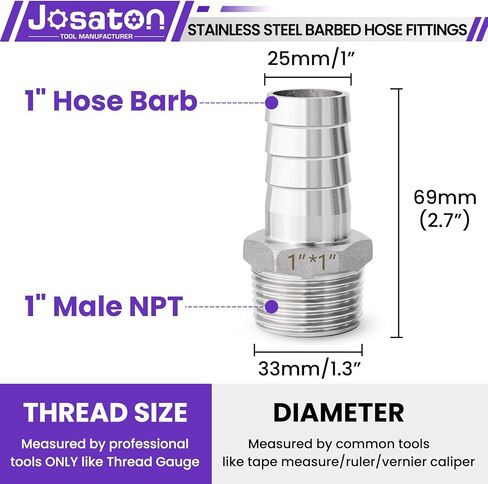 Barbed Hose Fittings, Josaton Stainless Steel 1" Hose Barb to 1" Male NPT Home Brew Fitting Water Fuel Air, Hose Barb Fittings Air Hose Repair Kit, Barbed Adapter with Hose Clamp, 10PCS in Kuwait
