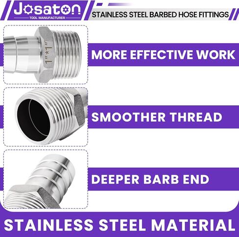 Barbed Hose Fittings, Josaton Stainless Steel 1" Hose Barb to 1" Male NPT Home Brew Fitting Water Fuel Air, Hose Barb Fittings Air Hose Repair Kit, Barbed Adapter with Hose Clamp, 10PCS in Kuwait