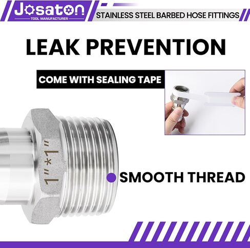 Barbed Hose Fittings, Josaton Stainless Steel 1" Hose Barb to 1" Male NPT Home Brew Fitting Water Fuel Air, Hose Barb Fittings Air Hose Repair Kit, Barbed Adapter with Hose Clamp, 10PCS in Kuwait