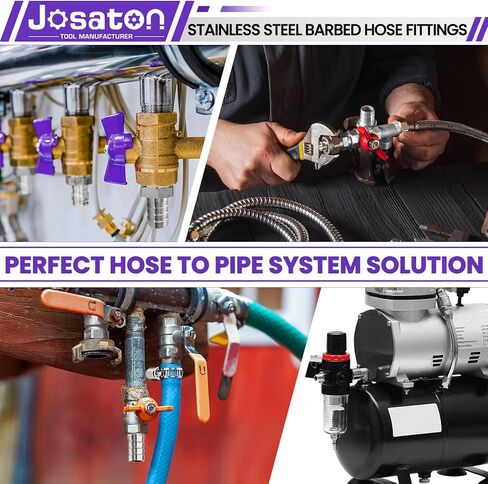 Barbed Hose Fittings, Josaton Stainless Steel 1" Hose Barb to 1" Male NPT Home Brew Fitting Water Fuel Air, Hose Barb Fittings Air Hose Repair Kit, Barbed Adapter with Hose Clamp, 10PCS in Kuwait