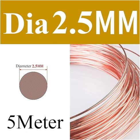 Copper Wire for Wire Wrapping, 2/2.3/2.5Mm Diameter, 5M Length, Bare Solid Copper Wire for Crafting, Jewelry, Electrical, Industry(2.5mm*5m) in Saudi Arabia