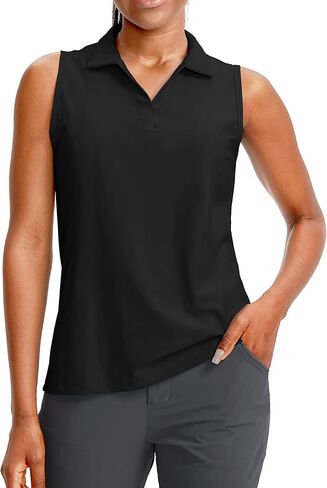 Women's Sleeveless Golf Polo Shirts Tennis Quick Dry Collared Tank Tops V-Neck Polos for Women(Purple,XL) in Kuwait