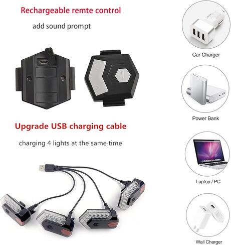 إشارة الانعطاف الخلفية للدراجة الذكية - أضواء أمامية وخلفية، ضوء تحذير للدراجة، ضوء وامض آمن قابل للشحن عبر USB مقاوم للماء لركوب الدراجات على الطرق in Kuwait